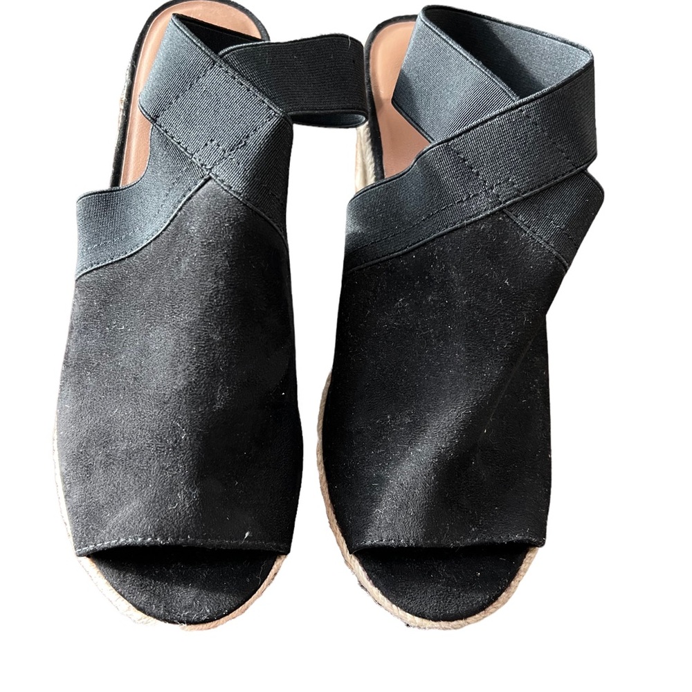 Bass Size 10 Black Suede Wedges Ankle Strap Sandals
